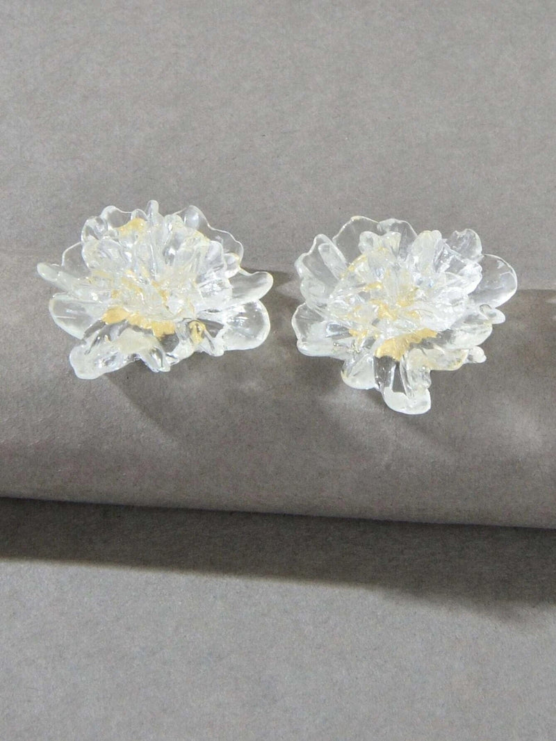 Clear Flowerhead Stud Earrings, Wedding Large Flower Stud Earrings, Bridal Glass Flower Earrings - KaleaBoutique.com