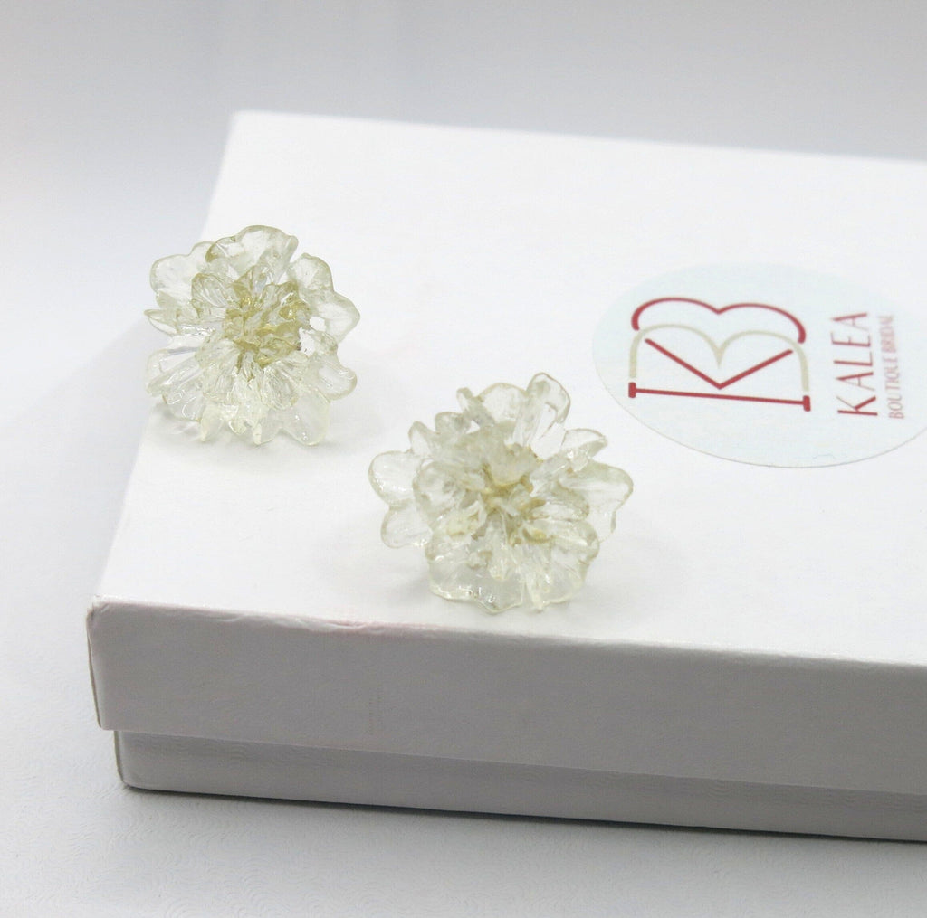 Clear Flowerhead Stud Earrings, Wedding Large Flower Stud Earrings, Bridal Glass Flower Earrings - KaleaBoutique.com