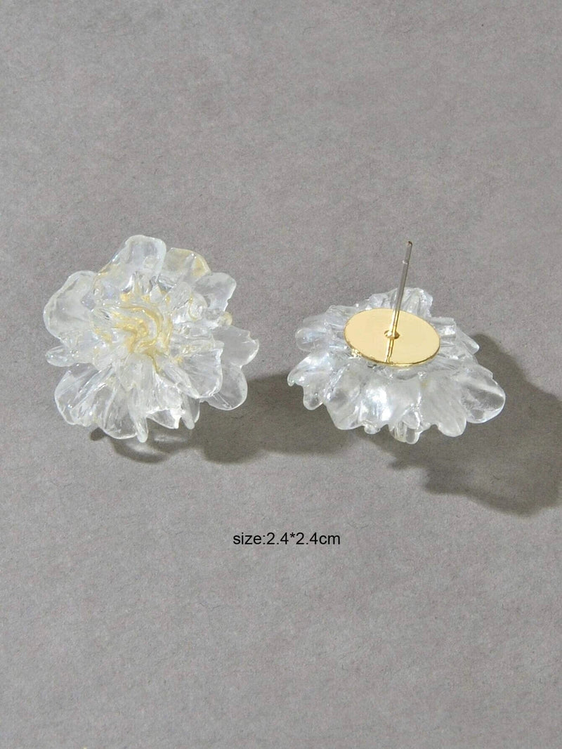 Clear Flowerhead Stud Earrings, Wedding Large Flower Stud Earrings, Bridal Glass Flower Earrings - KaleaBoutique.com