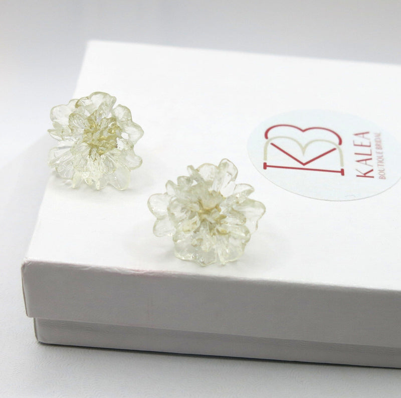 Clear Flowerhead Stud Earrings, Wedding Large Flower Stud Earrings, Bridal Glass Flower Earrings - KaleaBoutique.com