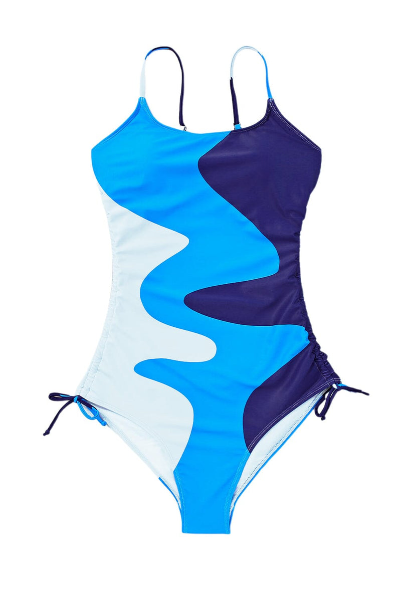 KaleaBoutique Stylish Color Block Drawstring Sides One Piece Swimsuit - KaleaBoutique.com
