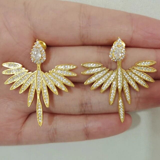 Crystal Ear Studs Phoenix Earrings, 2-in-1 Ear Jackets 14K Gold Plated Stud Earrings for Brides or Prom - KaleaBoutique.com