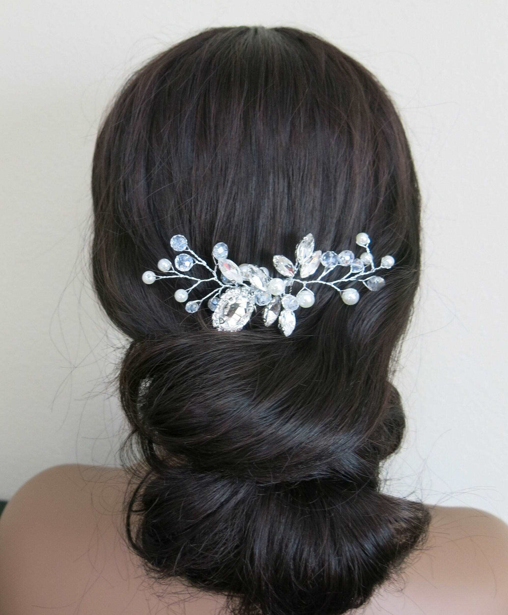 Crystal Bridal Hair Comb with Pearls and Rhinestones, Wedding Hair Pin Headpiece in Silver - KaleaBoutique.com