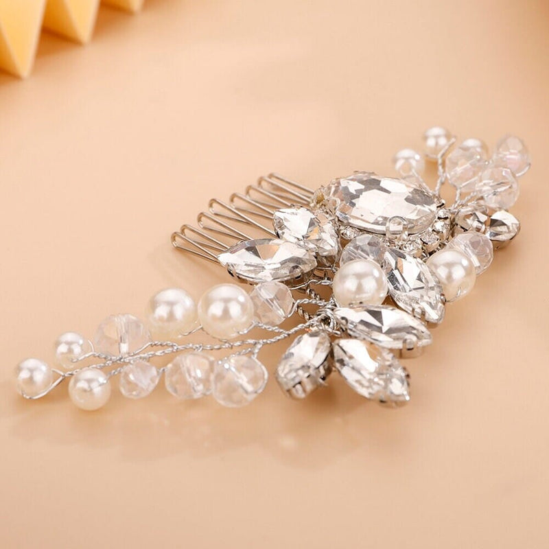 Crystal Bridal Hair Comb with Pearls and Rhinestones, Wedding Hair Pin Headpiece in Silver - KaleaBoutique.com