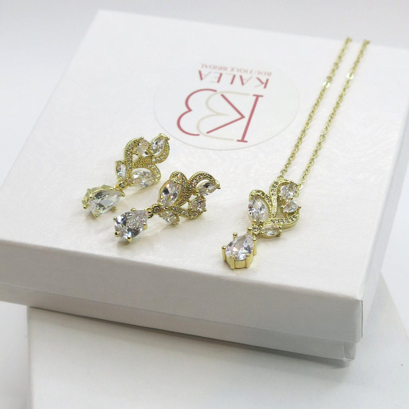 Crystal Bridal Pendant Necklace or Ear Studs, Wedding CZ Diamond