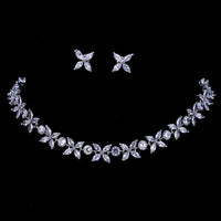 Crystal CZ Bridal Necklace and Earring 3 PC Set, Clear Diamond Gem Choker Necklace, Wedding Crystal Jewelry Set for Bride - KaleaBoutique.com