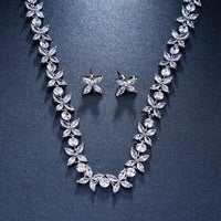 Crystal CZ Bridal Necklace and Earring 3 PC Set, Clear Diamond Gem Choker Necklace, Wedding Crystal Jewelry Set for Bride - KaleaBoutique.com