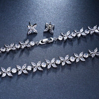 Crystal CZ Bridal Necklace and Earring 3 PC Set, Clear Diamond Gem Choker Necklace, Wedding Crystal Jewelry Set for Bride - KaleaBoutique.com