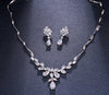 Crystal CZ Floral Bridal Necklace and Earring 3 PC Set, Wedding Platinum Plated Link Jewelry Set - KaleaBoutique.com