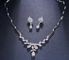 Crystal CZ Floral Bridal Necklace and Earring 3 PC Set, Wedding Platinum Plated Link Necklace and Ear Studs Bridal Diamond Jewelry for Bride - KaleaBoutique.com
