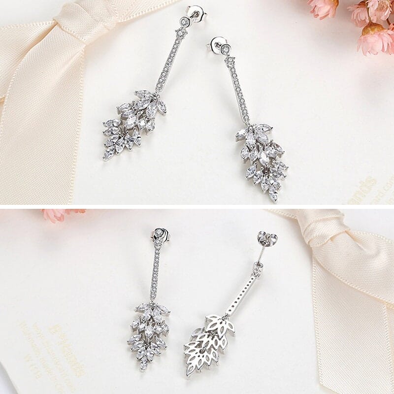 Crystal Cluster Dangle Earrings, Bridal 14K White Gold Plated Stud Earrings, Wedding Crystal Earrings - KaleaBoutique.com