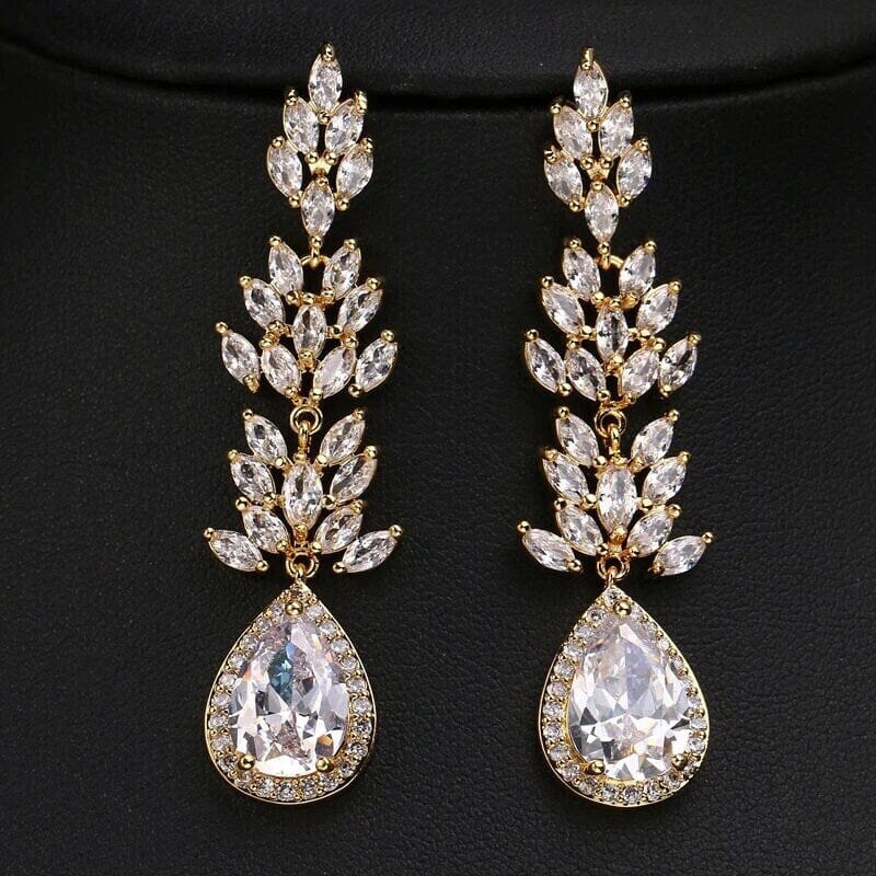 Crystal Diamond Dangle Chandelier Earrings, Bridal Diamond Tassel Statement Stud Earrings or Necklace, 14K Gold Plated Long Wedding Studs - KaleaBoutique.com
