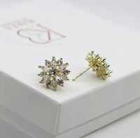 Crystal Flower Necklace and Earrings 3 PC Jewelry Set, Minimalist Floral Gold Chain Necklace and Ear Studs, Bridesmaid Crystal Jewelry - KaleaBoutique.com