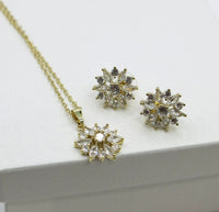 Crystal Flower Necklace and Earrings 3 PC Jewelry Set, Minimalist Floral Gold Chain Necklace and Ear Studs, Bridesmaid Crystal Jewelry - KaleaBoutique.com