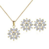 Crystal Flower Necklace and Earrings 3 PC Jewelry Set, Minimalist Floral Gold Chain Necklace and Ear Studs, Bridesmaid Crystal Jewelry - KaleaBoutique.com