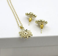 Crystal Flower Necklace and Earrings 3 PC Jewelry Set, Minimalist Floral Gold Chain Necklace and Ear Studs, Bridesmaid Crystal Jewelry - KaleaBoutique.com