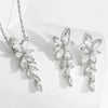 Crystal Leaf Pendant Necklace and Earrings 3 PC Jewelry Set, Bridesmaid CZ Diamond Jewelry, Wedding Crystal Jewelry Set - KaleaBoutique.com