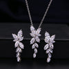 Crystal Leaf Pendant Necklace and Earrings 3 PC Jewelry Set, Bridesmaid CZ Diamond Jewelry, Wedding Crystal Jewelry Set - KaleaBoutique.com