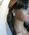 Crystal Gemstone Cluster Floral Earrings, Large Crystal Leaf Studs, Oversize CZ Diamond Bridal Bridesmaid Ear Stud, 14K Gold Plated Earrings - KaleaBoutique.com
