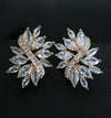 Crystal Cluster Large Floral Earrings, Bridal Crystal Leaf Ear Studs, Oversize CZ Diamond 14K Gold Plated Earrrings - KaleaBoutique.com