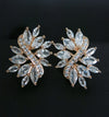 Crystal Gemstone Cluster Floral Earrings, Large Crystal Leaf Studs, Oversize CZ Diamond Bridal Bridesmaid Ear Stud, 14K Gold Plated Earrings - KaleaBoutique.com