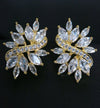 Crystal Cluster Large Floral Earrings, Bridal Crystal Leaf Ear Studs, Oversize CZ Diamond 14K Gold Plated Earrrings - KaleaBoutique.com