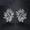 Crystal Cluster Large Floral Earrings, Bridal Crystal Leaf Ear Studs, Oversize CZ Diamond 14K Gold Plated Earrrings - KaleaBoutique.com