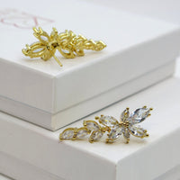 Crystal Leaf Bridal Dangle Earrings, Wedding Floral Gem Stud Earrings, Bridesmaid Fashion 14K Gold Plated Ear Studs or Necklace - KaleaBoutique.com