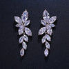 Crystal Leaf Bridal Dangle Earrings, Wedding Floral Gem Stud Earrings, Bridesmaid Fashion 14K Gold Plated CZ Diamond Earrings or Necklace - KaleaBoutique.com