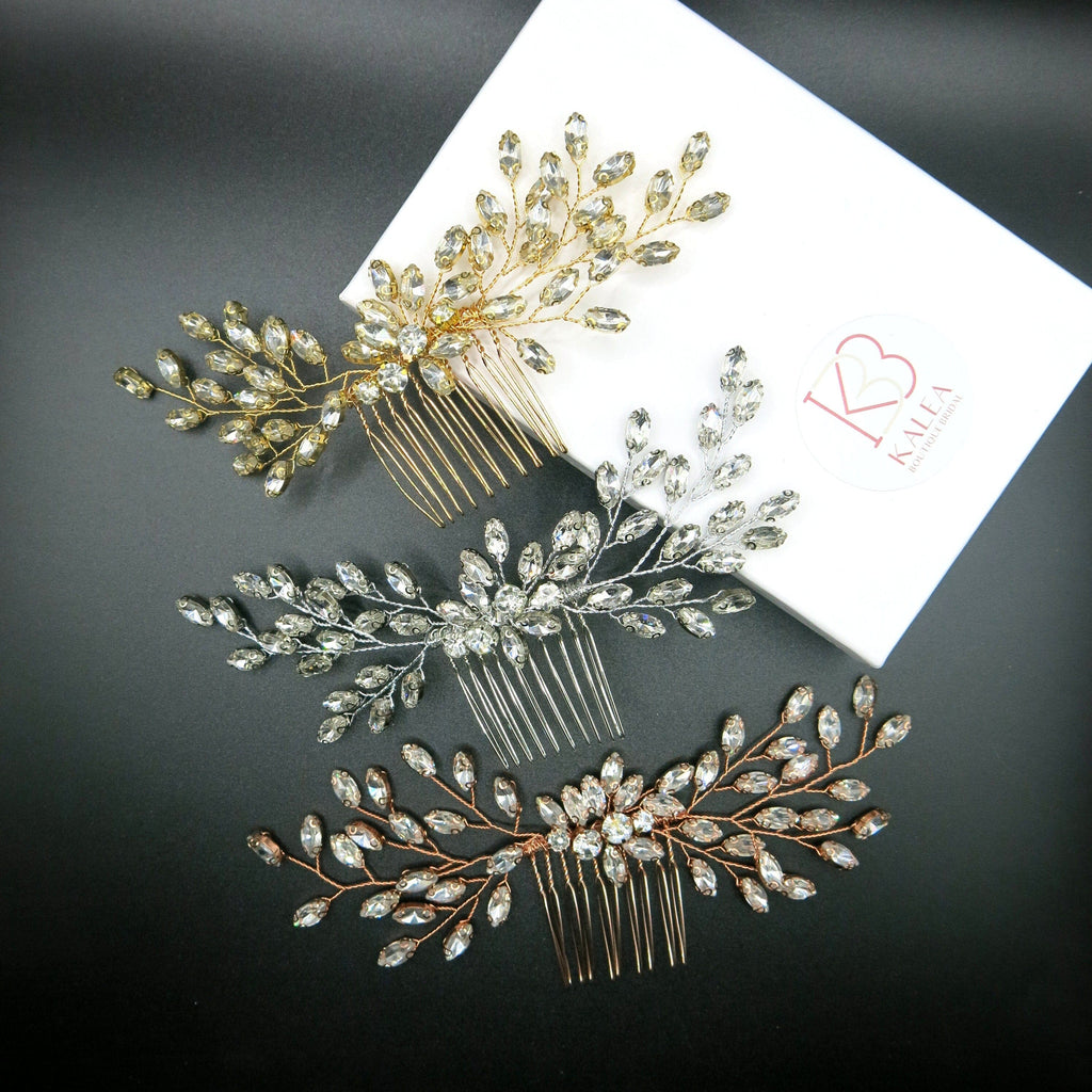 Crystal Bridal Hair Comb, Rhinestone Flower Crystal Hairpiece, Wedding Rhinestone Gem Decorative Hair Comb - KaleaBoutique.com