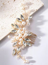 Crystal Leaf Bridal Pearl Hair Comb, Wedding Rhinestone Leaf Hairpin, Bridal Pearl Decorative Prom Hair Comb - KaleaBoutique.com