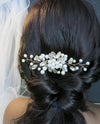 Crystal Leaf Bridal Pearl Hair Comb, Wedding Rhinestone Leaf Hairpin, Bridal Pearl Decorative Prom Hair Comb - KaleaBoutique.com