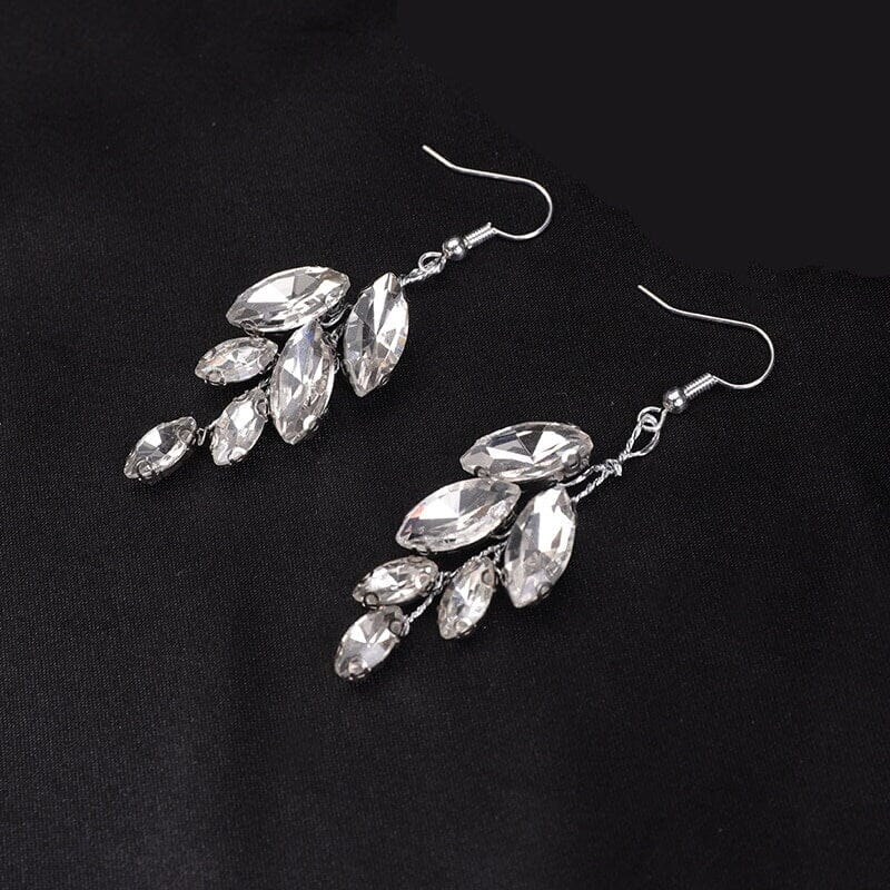 Crystal Leaf Earrings, Bridal Rhinestone Earrings, Bridesmaid Crystal Earrings, Wedding Wire Earrings - KaleaBoutique.com