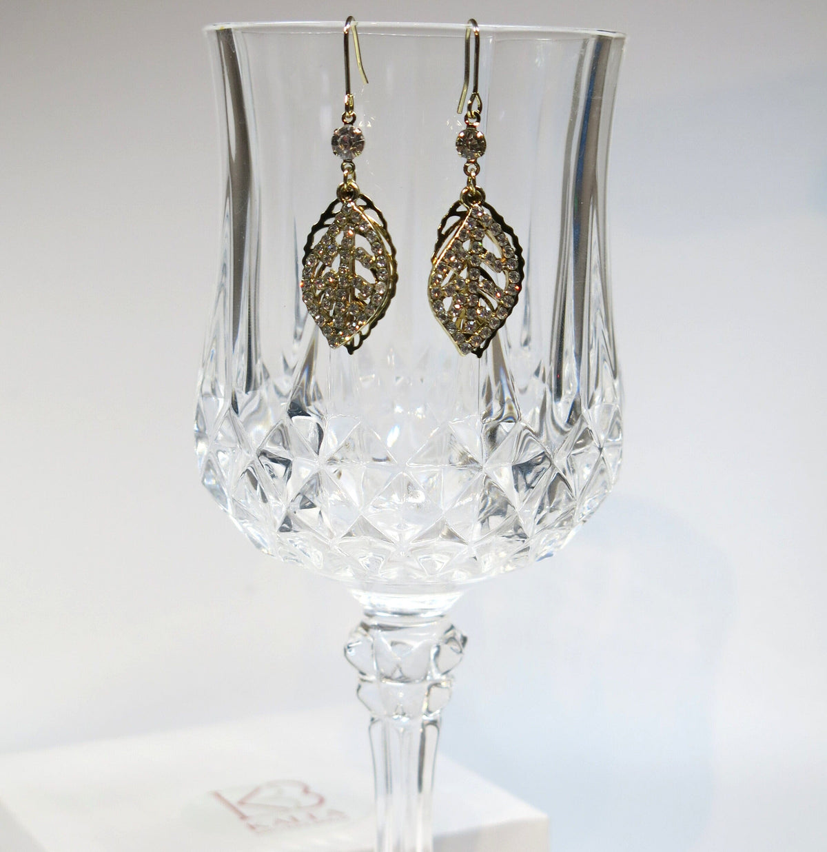 Crystal Gold Leaf Earrings, Bridal Minimalist Wedding CZ Leaf Earrings, Double Layer Leaf Earrings - KaleaBoutique.com