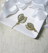 Crystal Gold Leaf Earrings, Bridal Minimalist Wedding CZ Leaf Earrings, Double Layer Leaf Earrings - KaleaBoutique.com