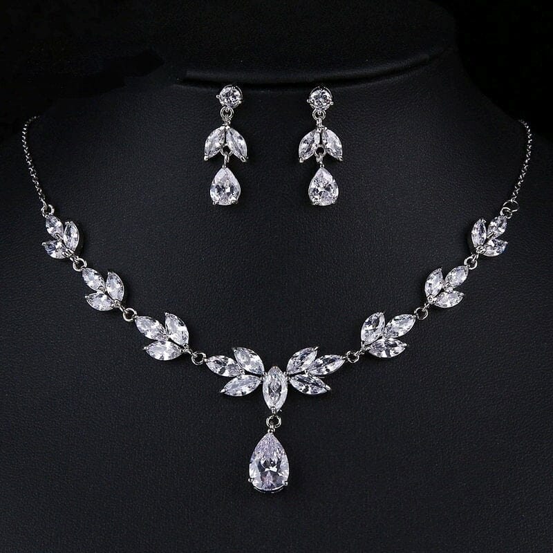 Crystal Necklace 3 PC Bridal Jewelry Set, Rose Gold Plated CZ Diamond Necklace Set, Wedding Crystal Jewelry Set for Bride - KaleaBoutique.com