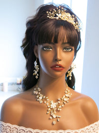 Pearl Flower Bridal 3 PC Jewelry Set, Wedding Floral Necklace and Earrings Jewelry, Crystal Flower Wedding Necklace Set - KaleaBoutique.com