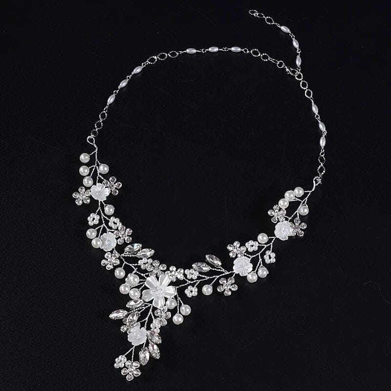 Pearl Flower Bridal 3 PC Jewelry Set, Wedding Floral Necklace and Earrings Jewelry, Crystal Flower Wedding Necklace Set - KaleaBoutique.com