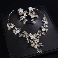 Pearl Flower Bridal 3 PC Jewelry Set, Wedding Floral Necklace and Earrings Jewelry, Crystal Flower Wedding Necklace Set - KaleaBoutique.com
