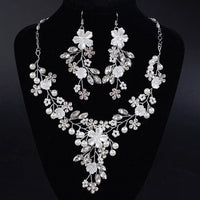 Pearl Flower Bridal 3 PC Jewelry Set, Wedding Floral Necklace and Earrings Jewelry, Crystal Flower Wedding Necklace Set - KaleaBoutique.com