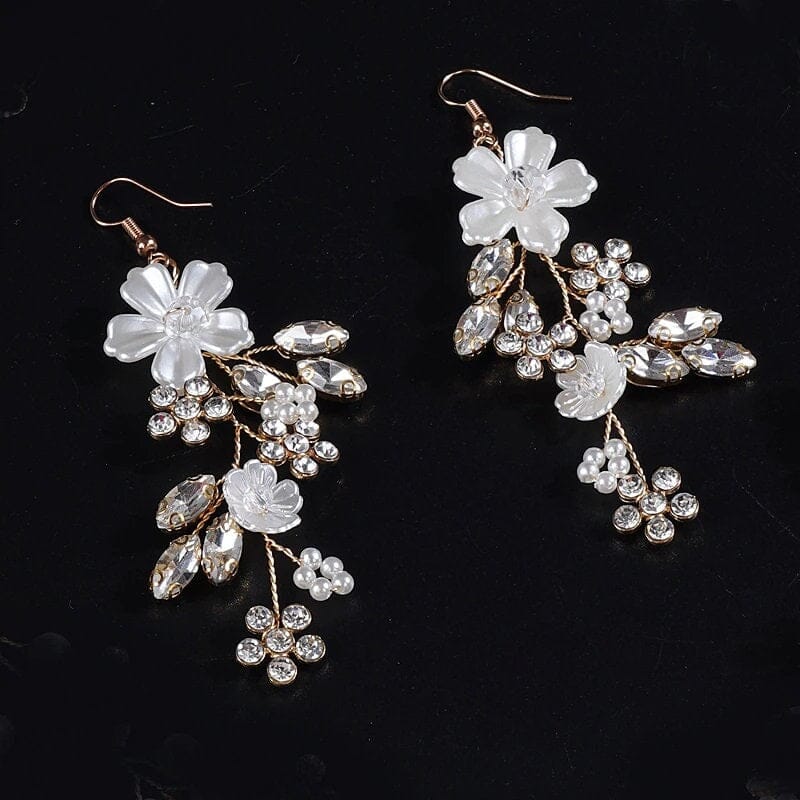 Pearl Flower Bridal 3 PC Jewelry Set, Wedding Floral Necklace and Earrings Jewelry, Crystal Flower Wedding Necklace Set - KaleaBoutique.com