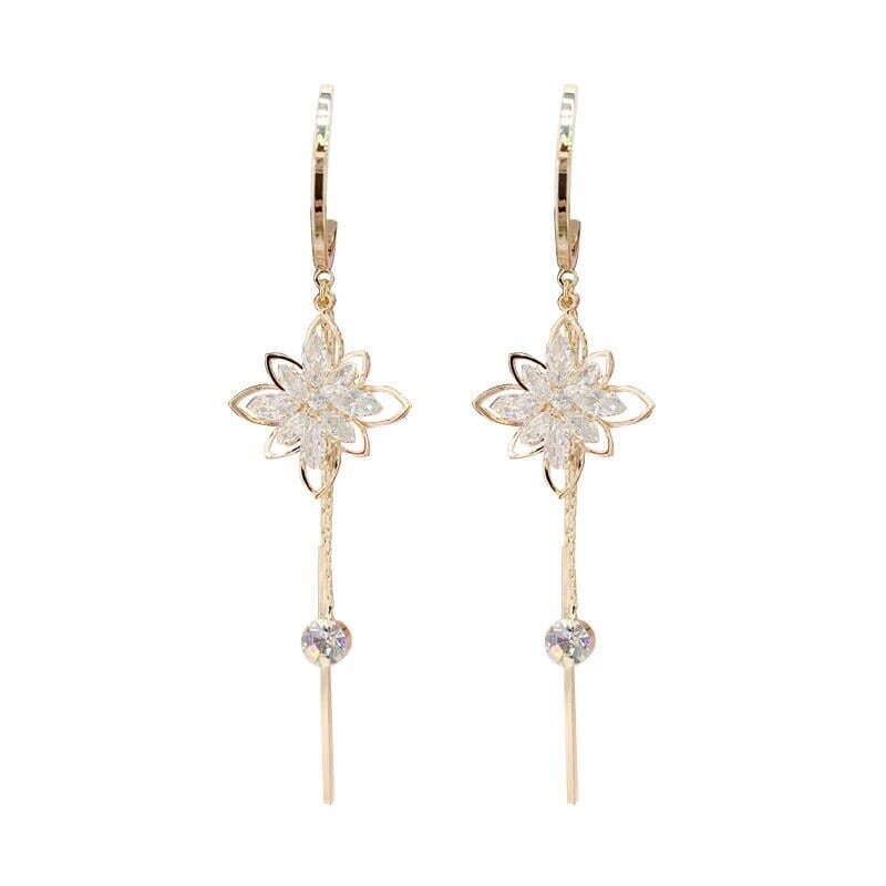 Crystal Star Charm Hoop Earrings, Double Chain Dangle Earrings, Gold Star Wedding Hooped Studs, Bridal Hoops with Dangle Earrrings - KaleaBoutique.com