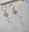 Crystal Star Charm Hoop Earrings, Double Chain Dangle Earrings, Gold Star Wedding Hooped Studs, Bridal Hoops with Dangle Earrrings - KaleaBoutique.com