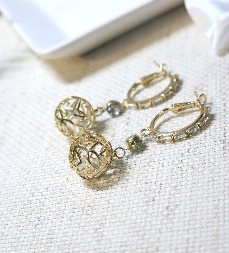 Crystal Studded Hoop Earrings, Sphere Charm Wedding Hooped Ear Studs, Bridal Spring Latch Back Hoop Earrings - KaleaBoutique.com