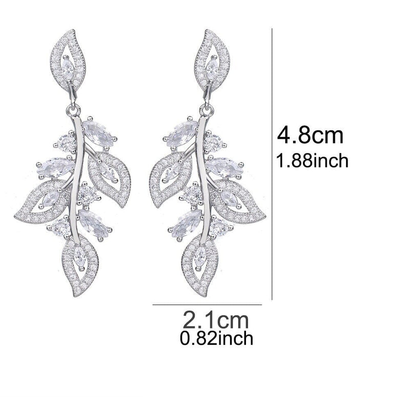 Crystal Studded Leaf Bridal Earrings, CZ Diamond Gemstone Leaf Studs, Wedding Diamond Leaf Stud Earrings, 14K Gold Plated Bridesmaid Studs - KaleaBoutique.com