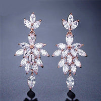 Crystal Tassel Leaf Earrings, 14K Gold Plated CZ Diamond Earrings, Floral Wedding Dangle Earrings for Brides - KaleaBoutique.com