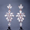 Crystal Tassel Leaf Earrings, 14K Gold Plated CZ Diamond Gem Earrings, Floral Wedding Studs, Bridal or Bridesmaid Flower Dangle Earrings - KaleaBoutique.com