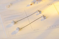Chain Dangle Ear Jacket 2-in-1 Earrings, Bridal 925 Sterling Silver Post Earrings, Wedding CZ Diamond Ear Studs - KaleaBoutique.com