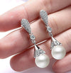 Round Pearl 925 Sterling Silver Post Earrings, Bridal Natural Pearl Earrings, Pearl Dangle Earrings - KaleaBoutique.com