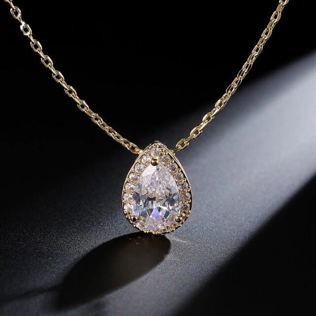 CZ Teardrop Crystal Chain Necklace, Bridesmaid CZ Gem Pendant Wedding Necklace, Bridal Crystal Necklace - KaleaBoutique.com
